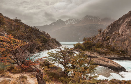 Autumn season in Patagonia mountains, South America, Argentinaの写真素材