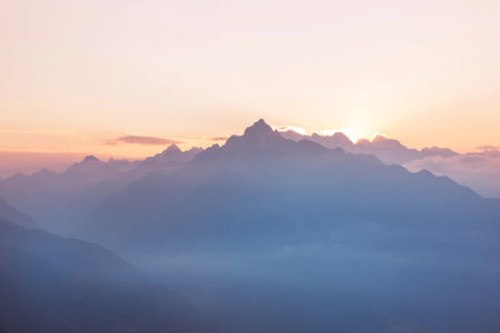 inspiration concept scene -sunrise in mountains,  Beautiful natural backgroundの写真素材