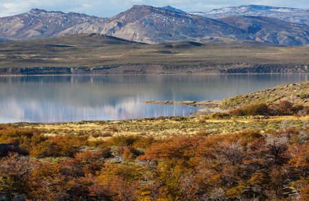 Autumn season in Patagonia mountains, South America, Argentinaの写真素材