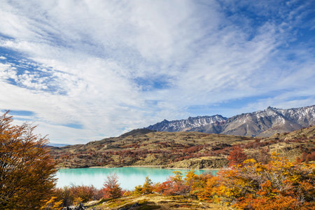 Autumn season in Patagonia mountains, South America, Argentinaの写真素材