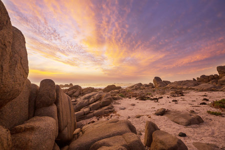 Beautiful rocky beach on the Pacific Ocean in Chile, South Americaの写真素材