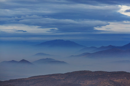 mountain silhouette at sunrise in Peru, South Americaの写真素材