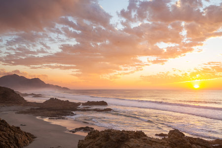 Beautiful rocky beach on the Pacific Ocean in Chile, South America