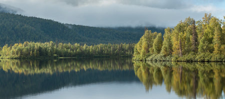 Serenity morning lake in the Patagonia mountains, Argentinaの写真素材