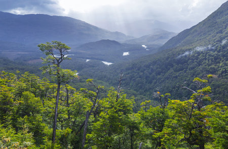 Beautiful mountain landscapes along Carretera Austral, Patagonia, South Chileの写真素材