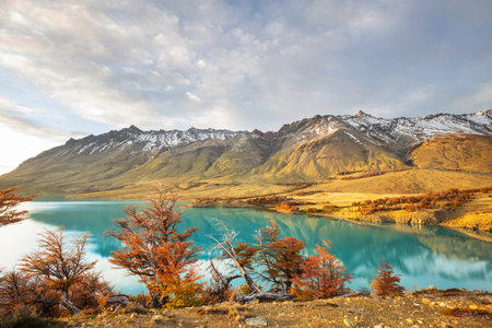 Autumn season in Patagonia mountains, South America, Argentinaの写真素材
