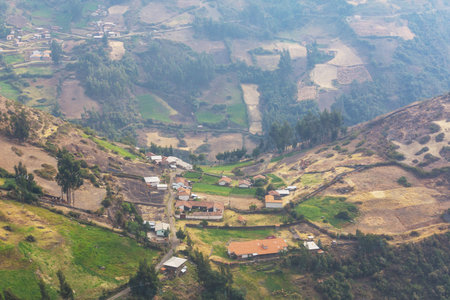 Traditional adobe house in small mountains village, Peruの写真素材