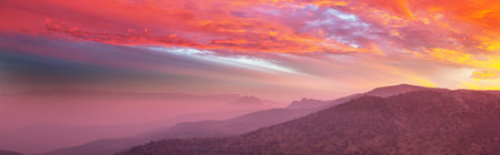 Scenic Sunset in the mountains. Beautiful natural background. Cordillera mountains in Peru.の写真素材