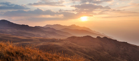 Scenic Sunset in the mountains. Beautiful natural background. Cordillera mountains in Peru.