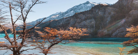 Autumn season in Patagonia mountains, South America, Argentinaの写真素材