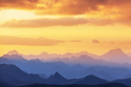 mountain silhouette at sunrise in Chile,  South America