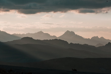 mountain silhouette at sunrise in Chile,  South America