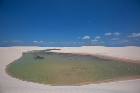 Lagoons in the desert of Lencois Maranhenses National Park, Brazil. Unusual natural landscapes.の写真素材