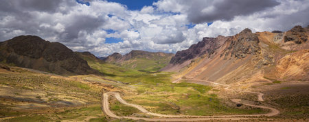 Scenic road in the Cordillera mountains in Peru. Travel background.の写真素材