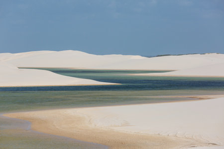 Lagoons in the desert of Lencois Maranhenses National Park, Brazil. Unusual natural landscapes.の写真素材