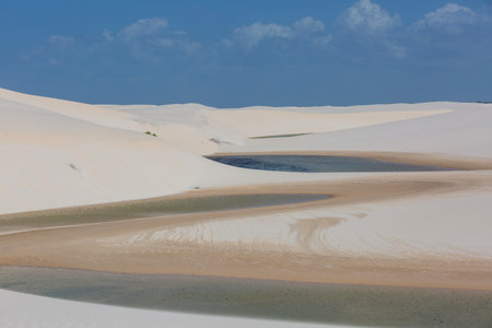 Lagoons in the desert of Lencois Maranhenses National Park, Brazil. Unusual natural landscapes.の写真素材