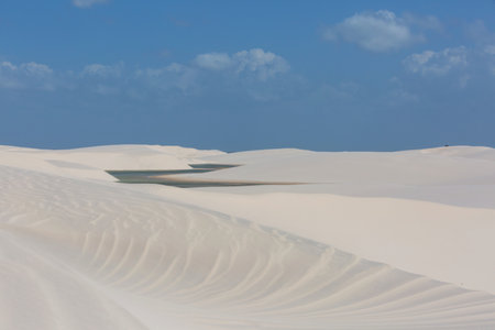 Lagoons in the desert of Lencois Maranhenses National Park, Brazil. Unusual natural landscapes.の写真素材