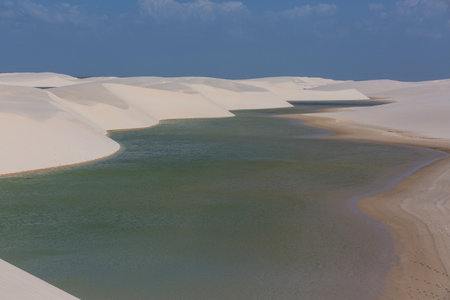 Lagoons in the desert of Lencois Maranhenses National Park, Brazil. Unusual natural landscapes.の写真素材