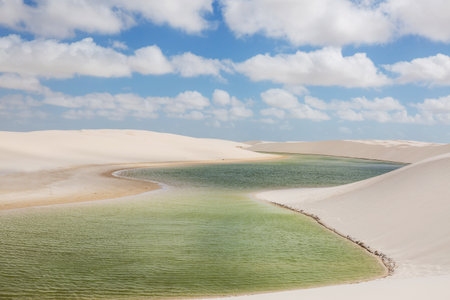 Lagoons in the desert of Lencois Maranhenses National Park, Brazil. Unusual natural landscapes.の写真素材