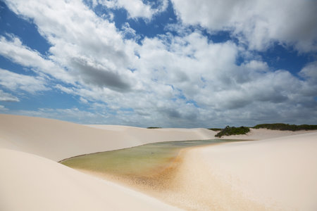 Lagoons in the desert of Lencois Maranhenses National Park, Brazil. Unusual natural landscapes.の写真素材