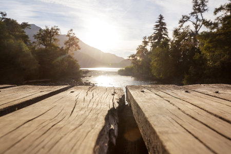 Wooden pier in serenity lake in Cordillera mountainsの写真素材