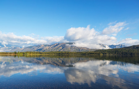 Beautiful lake in Patagonia mountains. Fantastic natural landscapes in Argentina,  south Americaの写真素材