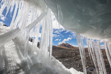 Ice cave in high Cordillera mountains, Peruの写真素材