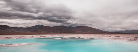Fantastic Scenic landscapes of Northern Argentina. Beautiful inspiring natural landscapes. Laguna Verde in Salar Antofalla.の写真素材