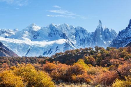 Autumn season in Patagonia mountains, South America, Argentinaの写真素材