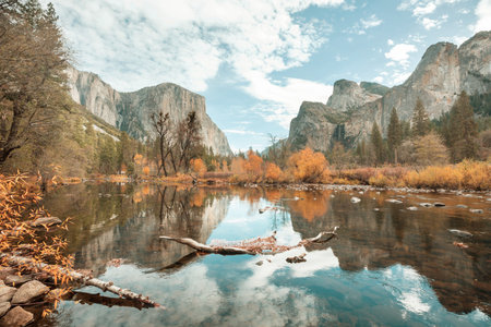 Beautiful fall season in Yosemite National Park, California, USAの写真素材