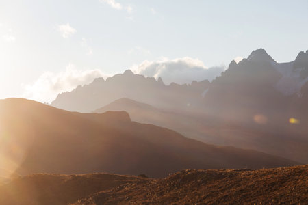 mountain silhouette at sunrise in Chile,  South America
