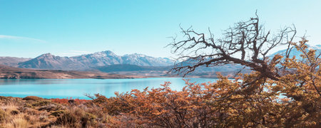 Autumn season in Patagonia mountains, South America, Argentinaの写真素材