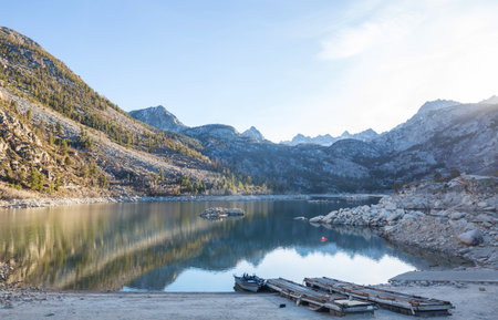 Beautiful nature scene in early winter mountains. Sierra Nevada landscapes. USA, California.の写真素材