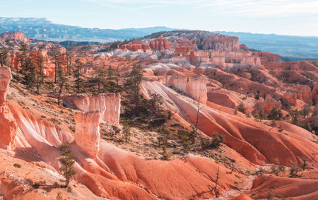 Picturesque colorful pink rocks of the Bryce Canyon National park in the winter season, Utah, USAの写真素材