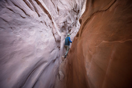 Slot canyon in Grand Staircase Escalante National park, Utah, USA. Unusual colorful sandstone...