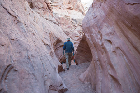 Slot canyon in Grand Staircase Escalante National park, Utah, USA. Unusual colorful sandstone formations in deserts of Utah are popular destination for hikers.の写真素材