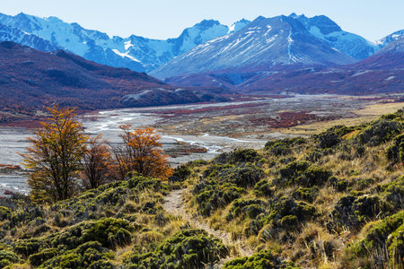 Autumn season in Patagonia mountains, South America, Argentinaの写真素材