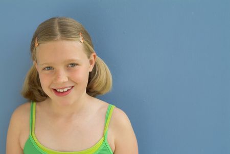 portrait of a young girl (blue wall)