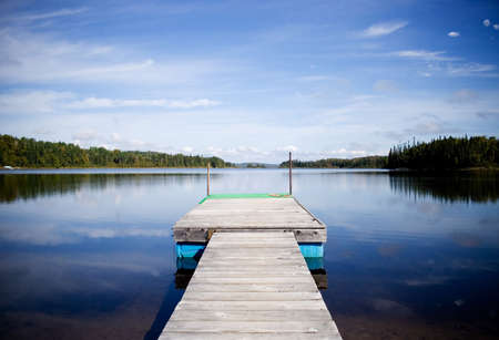 Small deck on lakeの写真素材