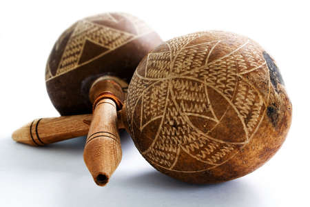 Pair of maracas isolated on white backgroundの写真素材