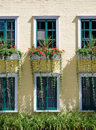 front wall of a house in old Quebecの写真素材