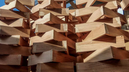 wooden frames arranged in tiers before going into finishingの写真素材