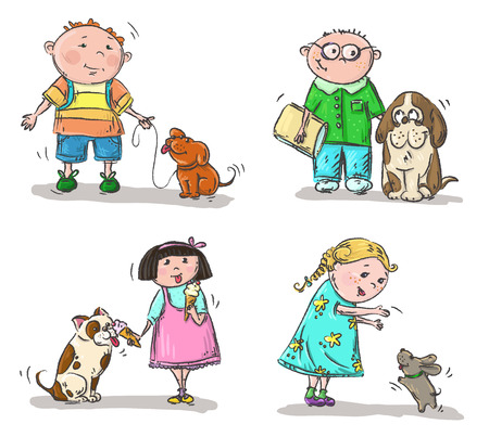 Children with their dogsのイラスト素材