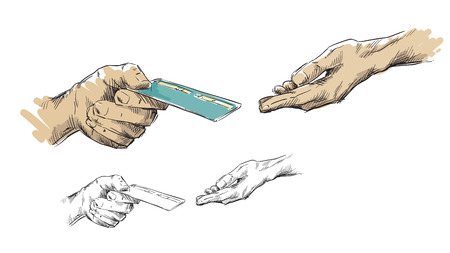 Hands passing credit cardのイラスト素材