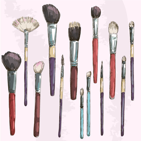 Make up brushes collection  Fashion illustration  Vector sketch のイラスト素材