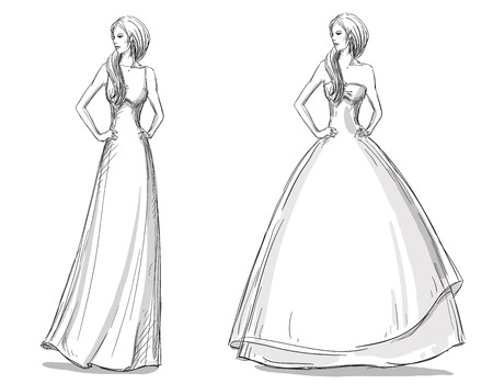 Fashion hand drawn illustration. Vector sketch. Long dress.のイラスト素材