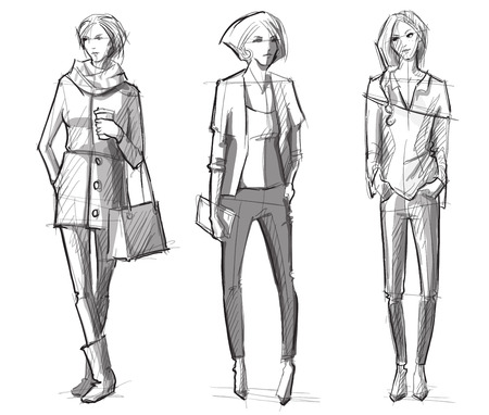 Fashion hand drawn illustration. Vector sketch.street fashion.のイラスト素材