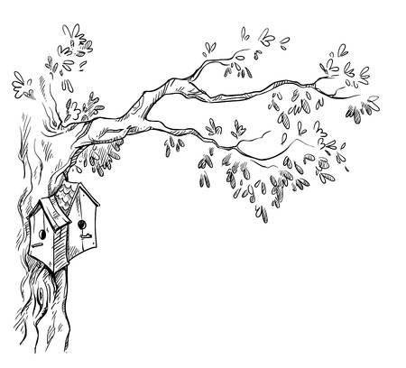 bird houses on a treeのイラスト素材