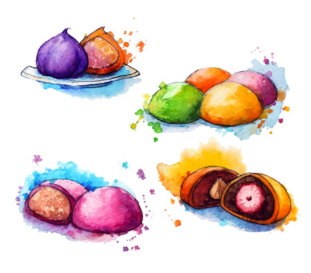 Mochi.  Desert. Watercolor. Hand painted.のイラスト素材