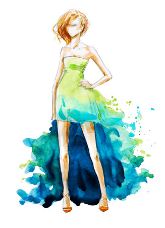 watercolor fashion illustration, hand paintedの写真素材